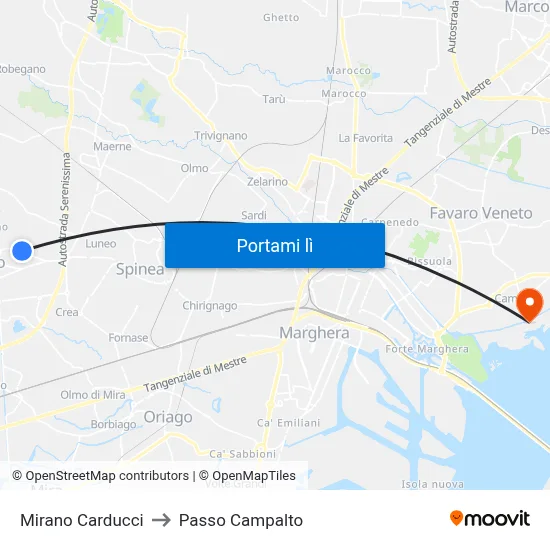 Mirano Carducci to Passo Campalto map