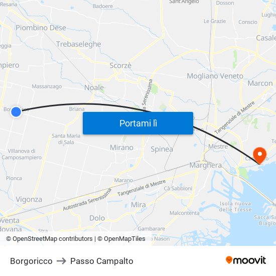 Borgoricco to Passo Campalto map