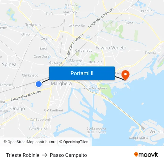 Trieste Robinie to Passo Campalto map