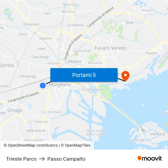 Trieste Parco to Passo Campalto map