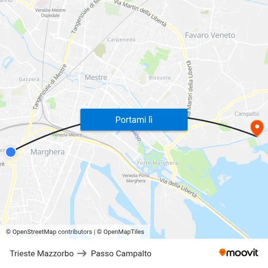 Trieste Mazzorbo to Passo Campalto map