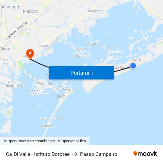 Ca' Di Valle - Istituto Dorotee to Passo Campalto map