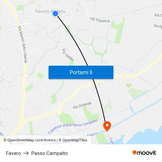 Favaro to Passo Campalto map
