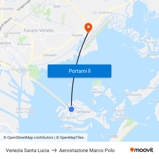 Venezia Santa Lucia to Aerostazione Marco Polo map