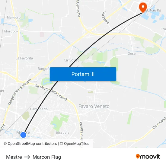Mestre to Marcon Flag map