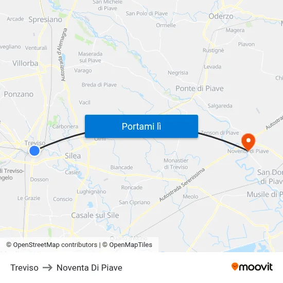 Treviso to Noventa Di Piave map
