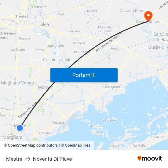 Mestre to Noventa Di Piave map