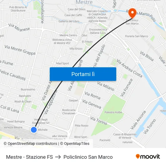 Mestre - Stazione FS to Policlinico San Marco map