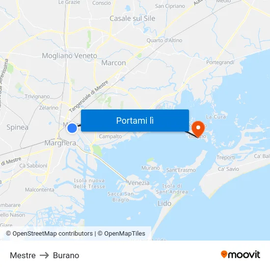 Mestre to Burano map