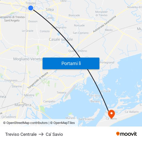 Treviso Centrale to Ca' Savio map