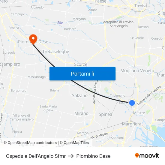 Ospedale Dell'Angelo Sfmr to Piombino Dese map