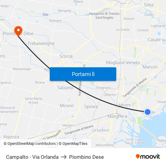 Campalto - Via Orlanda to Piombino Dese map