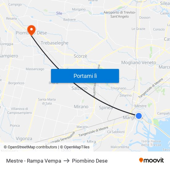 Mestre - Rampa Vempa to Piombino Dese map