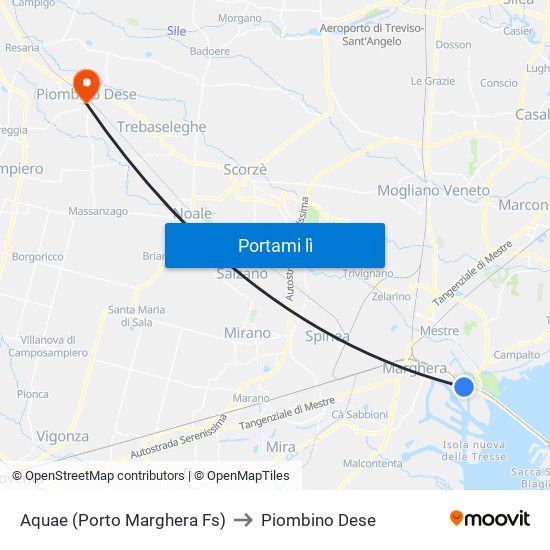 Aquae (Porto Marghera Fs) to Piombino Dese map