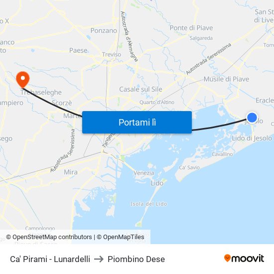 Ca' Pirami - Lunardelli to Piombino Dese map