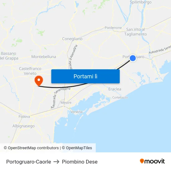 Portogruaro-Caorle to Piombino Dese map