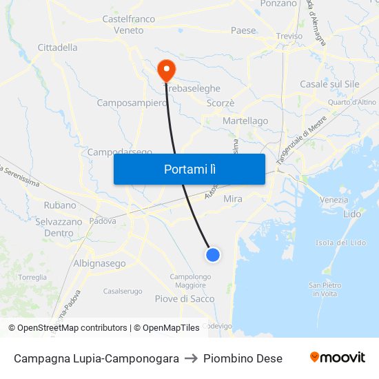 Campagna Lupia-Camponogara to Piombino Dese map