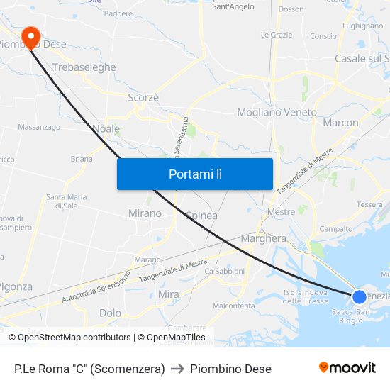 P.Le Roma "C" (Scomenzera) to Piombino Dese map