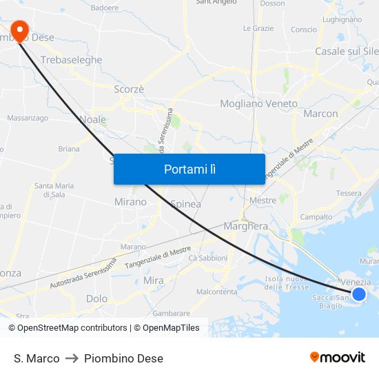 S. Marco to Piombino Dese map