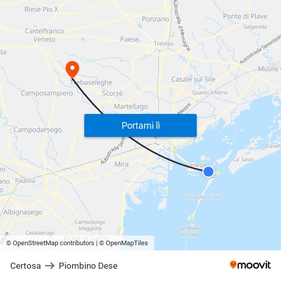 Certosa to Piombino Dese map