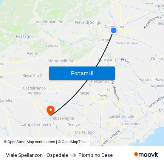 Viale Spellanzon - Ospedale to Piombino Dese map