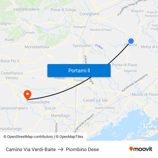 Camino Via Verdi-Zara to Piombino Dese map