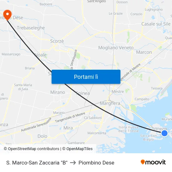 S. Marco-San Zaccaria "B" to Piombino Dese map