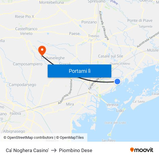 Ca' Noghera Casino' to Piombino Dese map