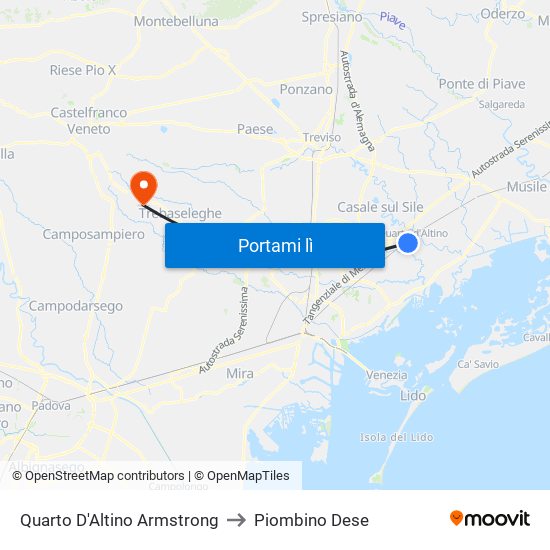 Quarto D'Altino Armstrong to Piombino Dese map