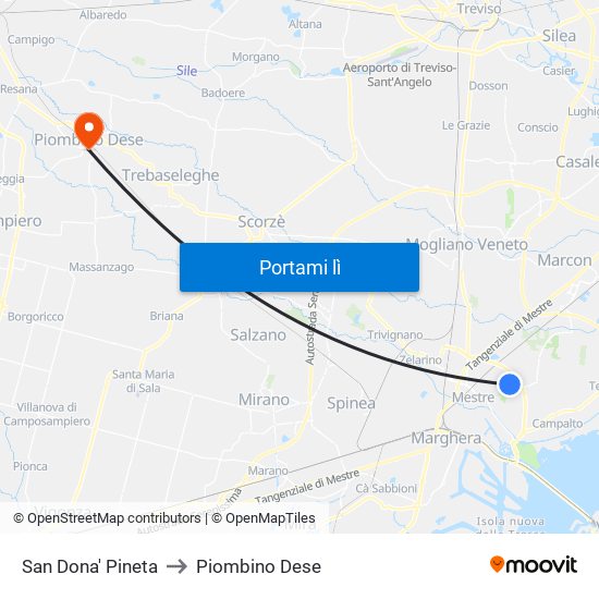 San Dona' Pineta to Piombino Dese map