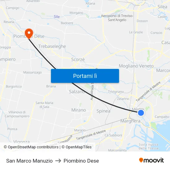 San Marco Manuzio to Piombino Dese map