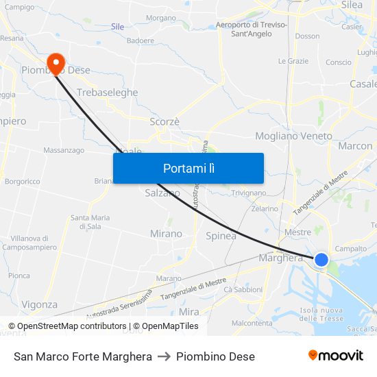 San Marco Forte Marghera to Piombino Dese map
