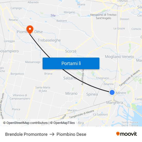 Brendole Promontore to Piombino Dese map