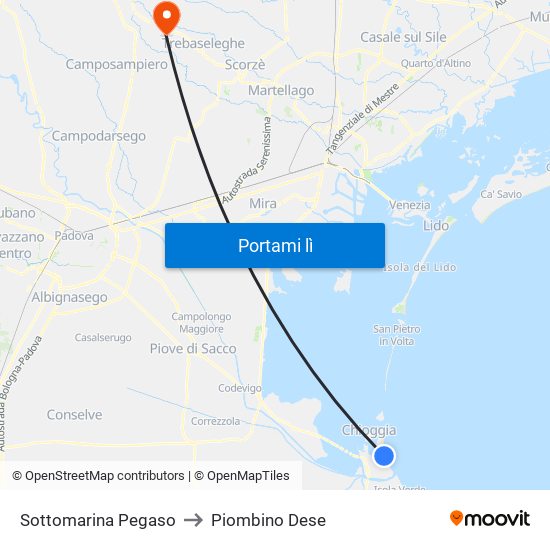 Sottomarina Pegaso to Piombino Dese map
