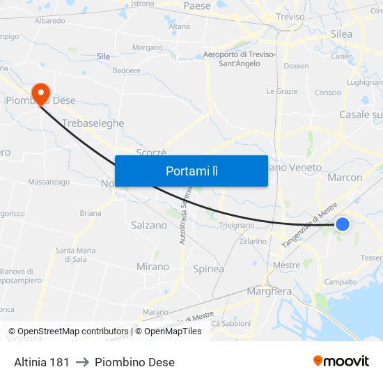 Altinia 181 to Piombino Dese map