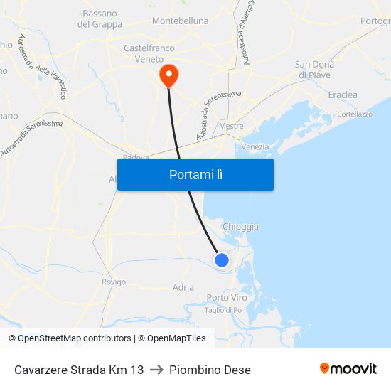 Cavarzere Strada Km 13 to Piombino Dese map
