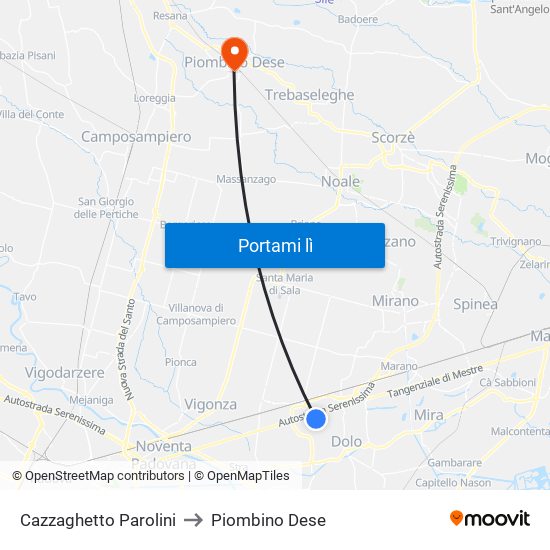 Cazzaghetto Parolini to Piombino Dese map