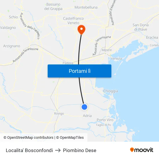 Localita' Bosconfondi to Piombino Dese map
