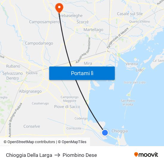 Chioggia Della Larga to Piombino Dese map