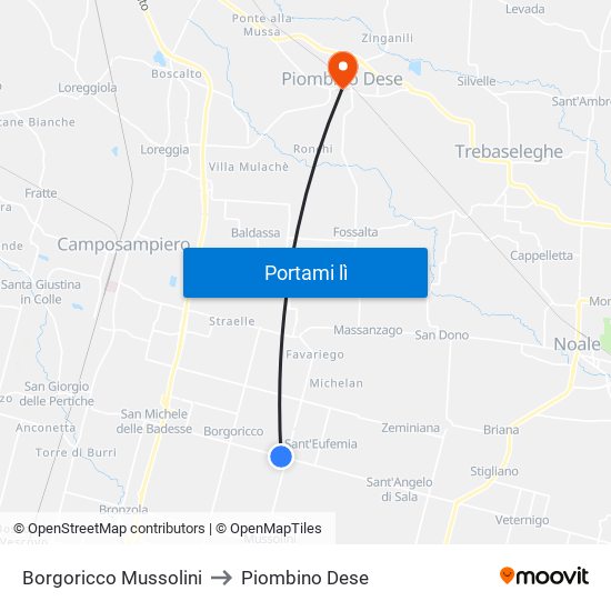 Borgoricco Mussolini to Piombino Dese map