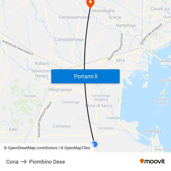 Cona to Piombino Dese map