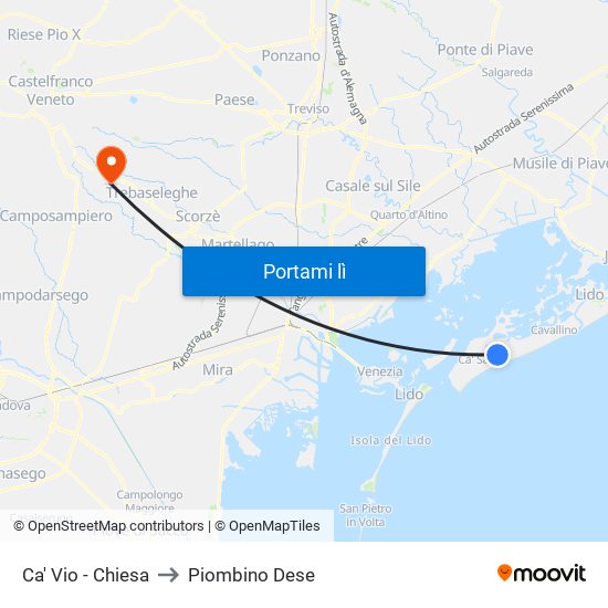 Ca' Vio - Chiesa to Piombino Dese map