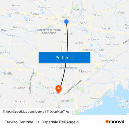 Treviso Centrale to Ospedale Dell'Angelo map