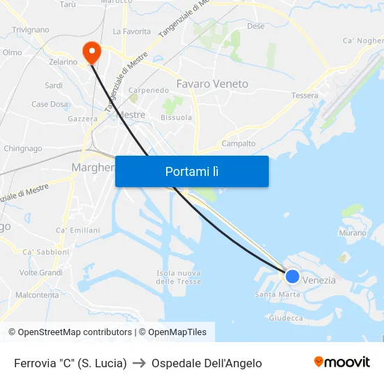 Ferrovia "C" (S. Lucia) to Ospedale Dell'Angelo map