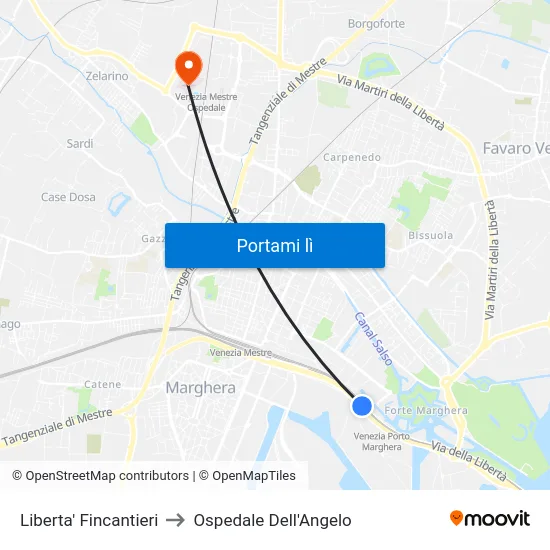 Liberta' Fincantieri to Ospedale Dell'Angelo map