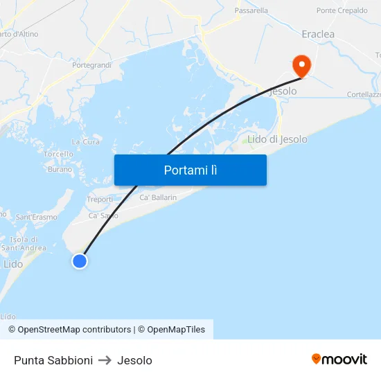 Punta Sabbioni to Jesolo map