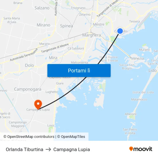 Orlanda Tiburtina to Campagna Lupia map