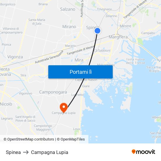Spinea to Campagna Lupia map
