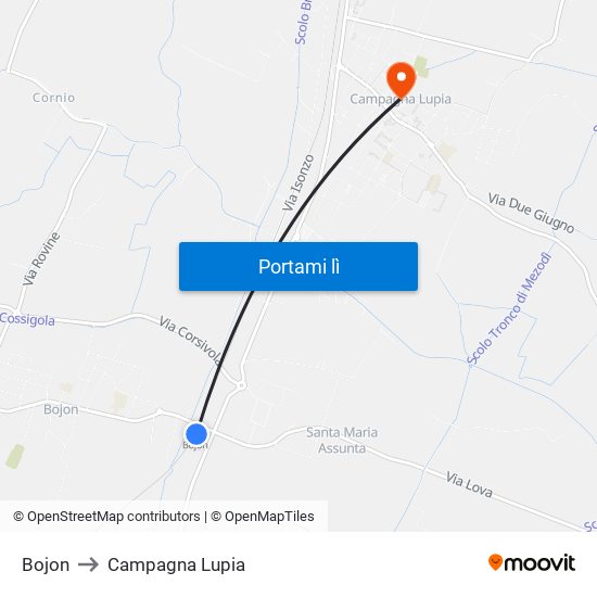 Bojon to Campagna Lupia map
