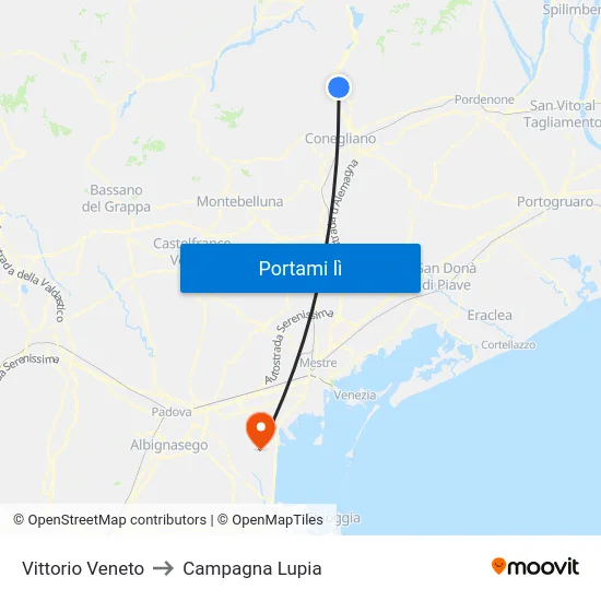 Vittorio Veneto to Campagna Lupia map